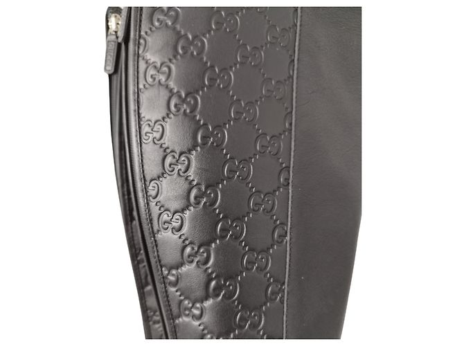 Gucci Monogram GG Black Leather Riding Boots - view 10