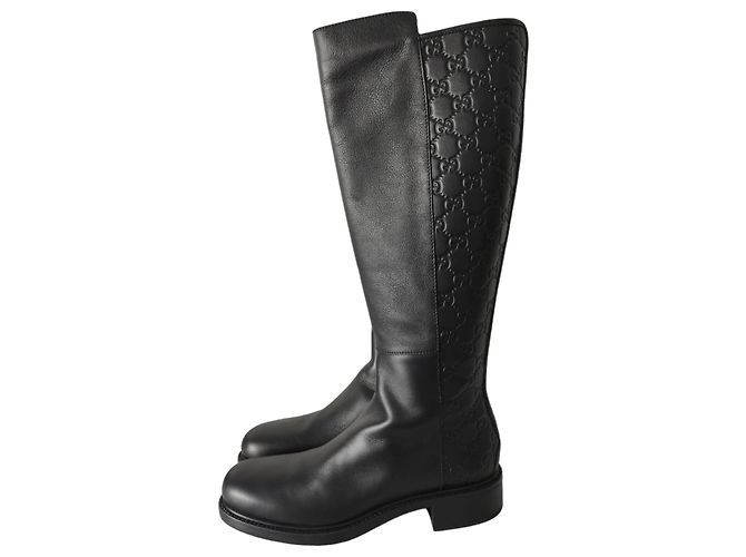 Gucci Monogram GG Black Leather Riding Boots - view 4