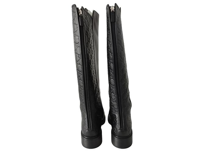 Gucci Monogram GG Black Leather Riding Boots - view 5