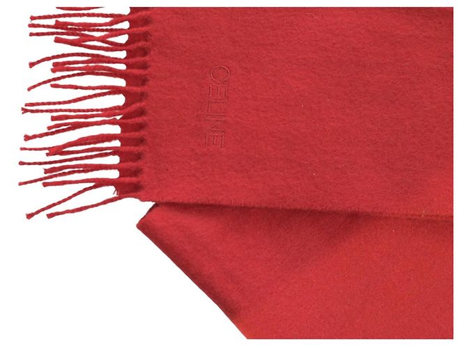 Céline Sciarpa in cashmere e lana rossa vintage Celine con frange, lunga sciarpa foulard. Bordò - vista 2