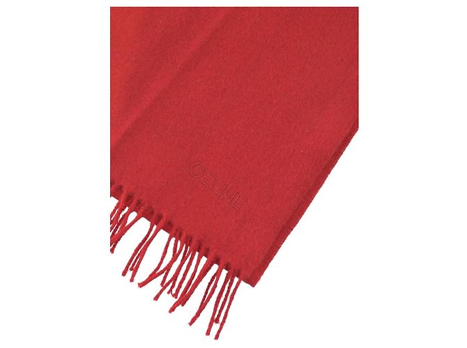Céline Sciarpa in cashmere e lana rossa vintage Celine con frange, lunga sciarpa foulard. Bordò - vista 4