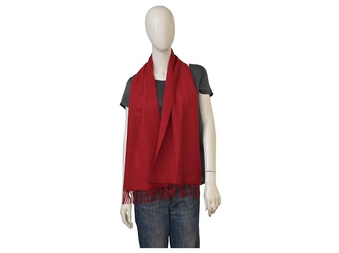Céline Sciarpa in cashmere e lana rossa vintage Celine con frange, lunga sciarpa foulard. Bordò - vista 6