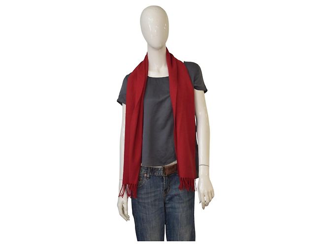 Céline Sciarpa in cashmere e lana rossa vintage Celine con frange, lunga sciarpa foulard. Bordò - vista 7