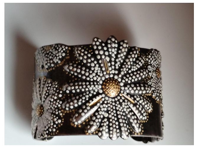 Bracciale a manica in argento sterling e oro 18k di Tiffany & Co. con fiore Nero Bianco D'oro Silver hardware - vista 3