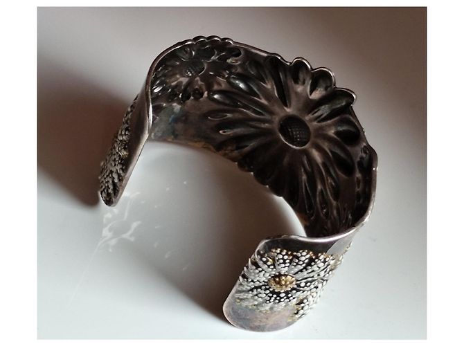 Bracciale a manica in argento sterling e oro 18k di Tiffany & Co. con fiore Nero Bianco D'oro Silver hardware - vista 6
