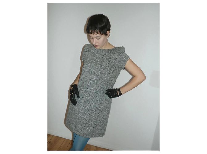 Saint Laurent Trapeze Tweed Kleid Schwarz Weiß Grau - Ansicht 2