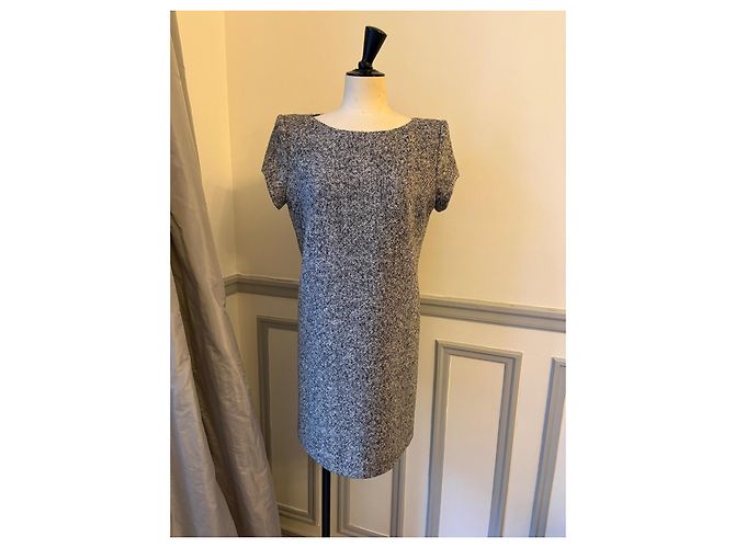 Saint Laurent Trapeze Tweed Kleid Schwarz Weiß Grau - Ansicht 3
