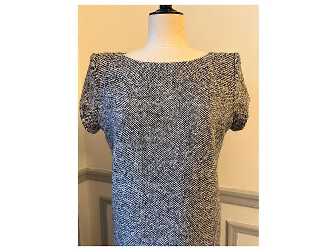 Saint Laurent Trapeze Tweed Kleid Schwarz Weiß Grau - Ansicht 7
