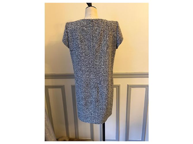 Saint Laurent Trapeze Tweed Kleid Schwarz Weiß Grau - Ansicht 8
