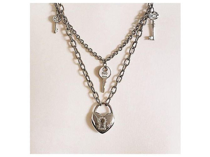 Deliziosa collana DOLCE & GABBANA “Cupid” catena doppia con lucchetto "della felicità" Argento - vista 10