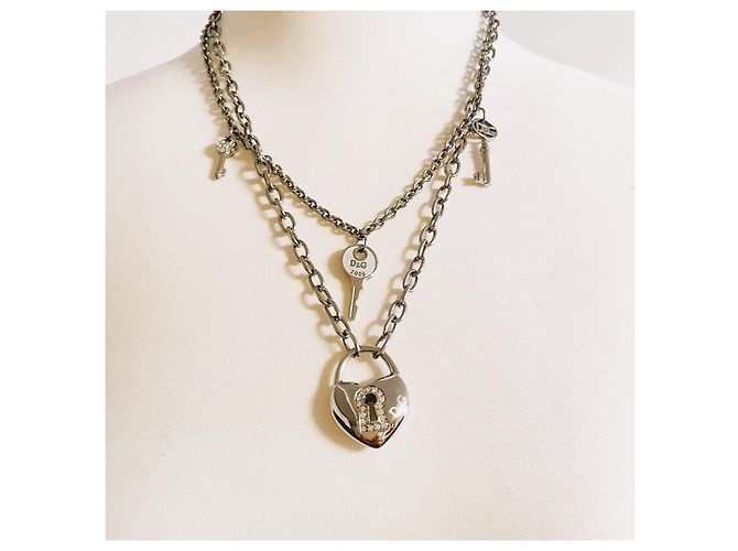 Deliziosa collana DOLCE & GABBANA “Cupid” catena doppia con lucchetto "della felicità" Argento - vista 6