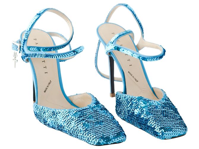 Stiletto azul con lentejuelas Cesare Paciotti con tira en el tobillo - vista 2