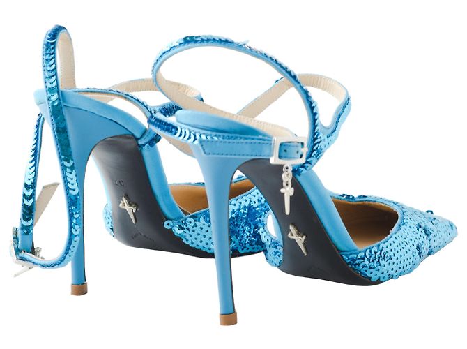 Stiletto azul con lentejuelas Cesare Paciotti con tira en el tobillo - vista 3