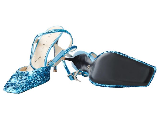 Stiletto azul con lentejuelas Cesare Paciotti con tira en el tobillo - vista 7