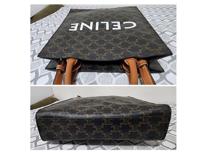 Triomphe Céline Borsa tote verticale Celine in tela monogramma marrone - vista 4