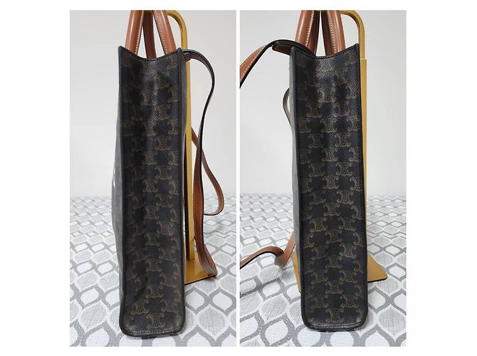 Triomphe Céline Borsa tote verticale Celine in tela monogramma marrone - vista 6