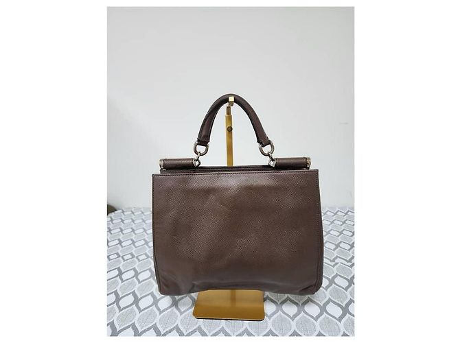 Dolce & Gabbana Borsa a mano Sicily East West in pelle grana marrone di Dolce and Gabbana - vista 4