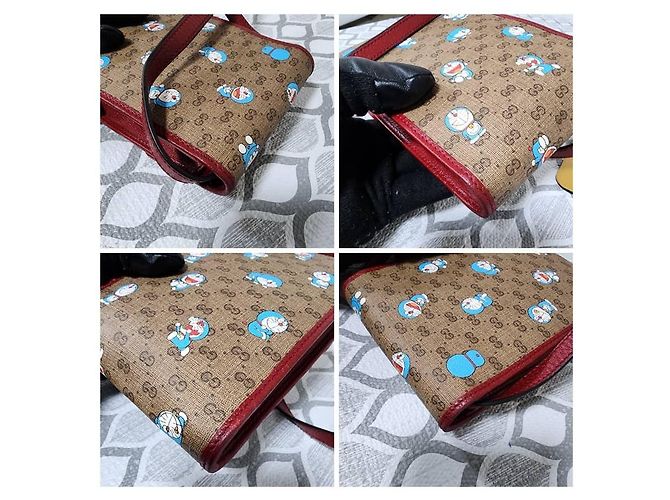 GUCCI X DORAEMON Mini Borsa a Tracolla Monogramma Mini GG Supreme Beige/Rosso Ciliegia - vista 10