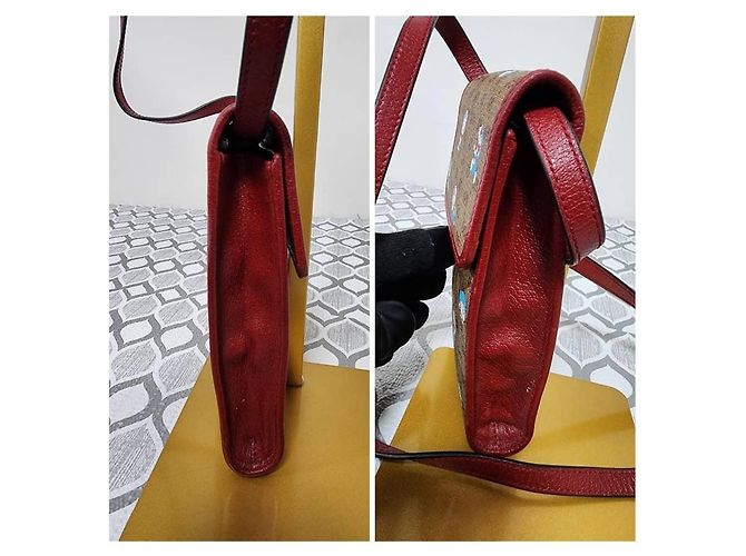 GUCCI X DORAEMON Mini Borsa a Tracolla Monogramma Mini GG Supreme Beige/Rosso Ciliegia - vista 5