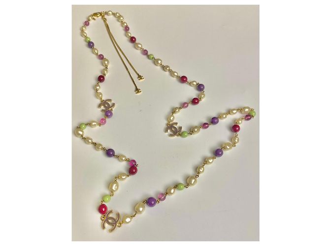 Collana multicolore a catena extra lunga Chanel 11P con hardware dorato Rosa D'oro Porpora Verde chiaro - vista 12