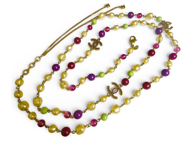 Collana multicolore a catena extra lunga Chanel 11P con hardware dorato Rosa D'oro Porpora Verde chiaro - vista 3