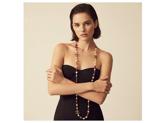 Collana multicolore a catena extra lunga Chanel 11P con hardware dorato Rosa D'oro Porpora Verde chiaro - vista 5