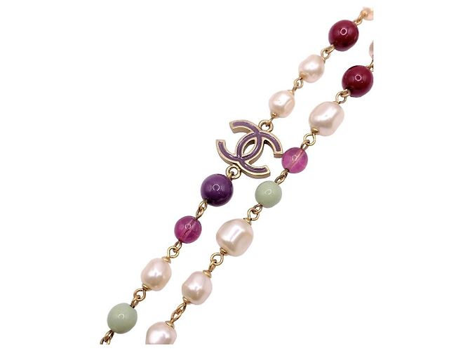 Collana multicolore a catena extra lunga Chanel 11P con hardware dorato Rosa D'oro Porpora Verde chiaro - vista 7