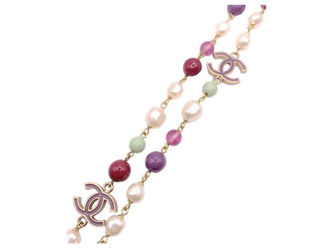 Collana multicolore a catena extra lunga Chanel 11P con hardware dorato Rosa D'oro Porpora Verde chiaro - vista 8