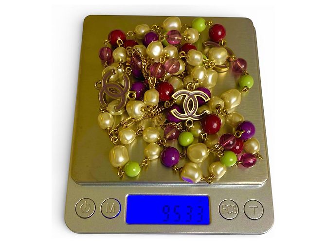 Collana multicolore a catena extra lunga Chanel 11P con hardware dorato Rosa D'oro Porpora Verde chiaro - vista 9