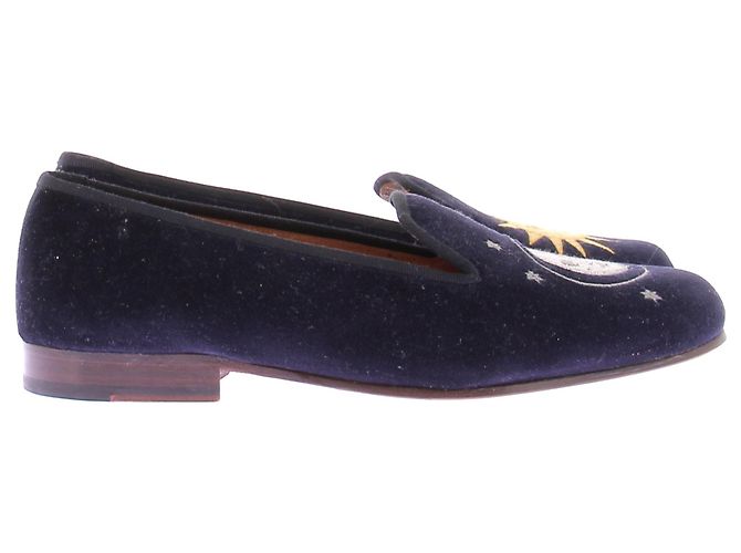 Stubbs & Wootton Mocassini in velluto blu marino sole e luna Blu navy - vista 2