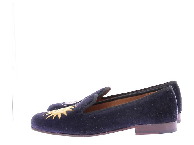 Stubbs & Wootton Mocassini in velluto blu marino sole e luna Blu navy - vista 3