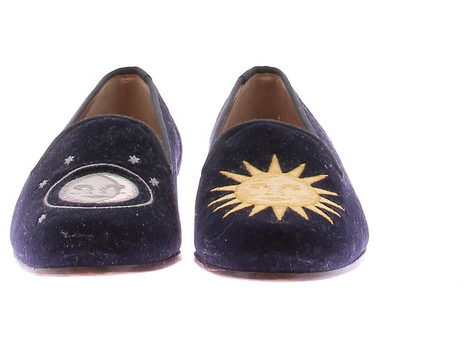 Stubbs & Wootton Mocassini in velluto blu marino sole e luna Blu navy - vista 4