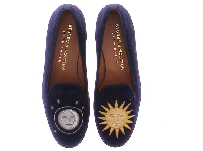 Stubbs & Wootton Mocassini in velluto blu marino sole e luna Blu navy - vista 6