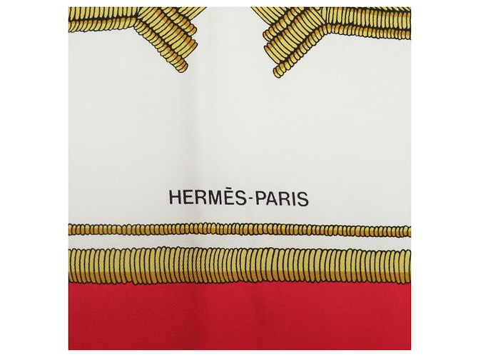 Foulard in seta Hermès Carré 90 DEO JUVANTE MONACO Bianco Rosso D'oro - vista 3