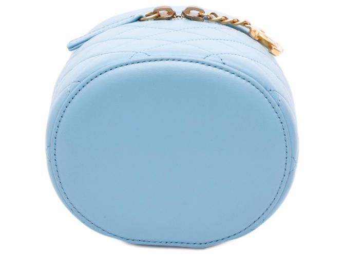 Chanel Mini CC Azul em Couro de Cordeiro Matelassado Vertical Vanity Case Azul claro - vista 3