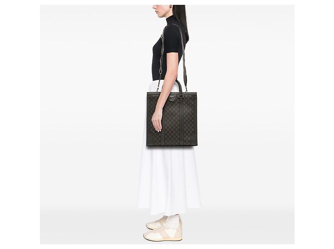 Sacoche Ophidia GG Supreme moyen gris Gucci Marron - vue 11