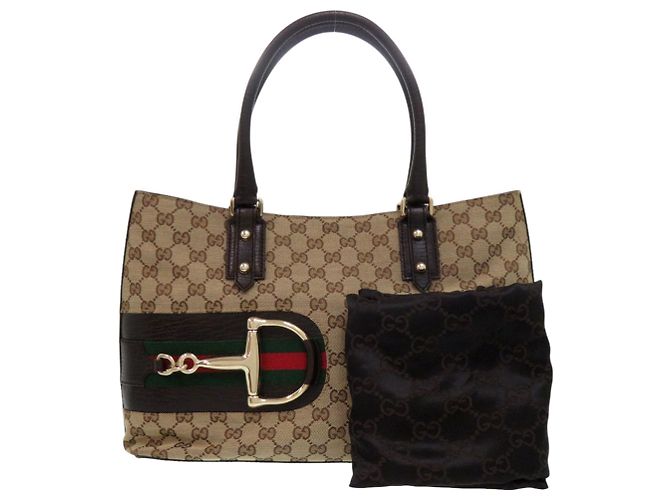 Borsa Tote Horsebit Gucci Marrone Beige - vista 2