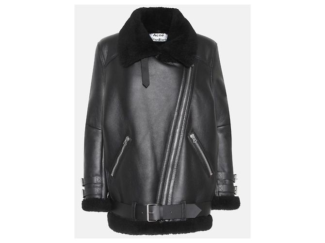 Chaqueta de motorista de cuero negro Velocite de Acne Studios con forro de shearling - vista 2