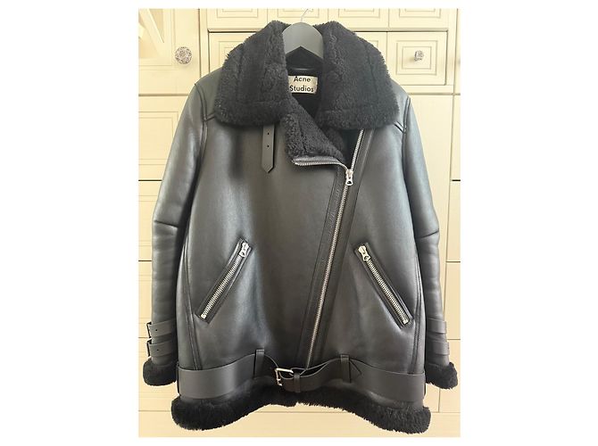 Chaqueta de motorista de cuero negro Velocite de Acne Studios con forro de shearling - vista 3