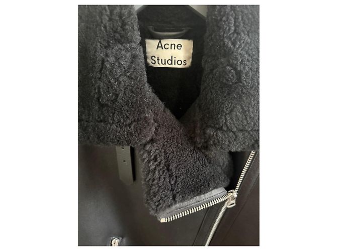 Chaqueta de motorista de cuero negro Velocite de Acne Studios con forro de shearling - vista 4