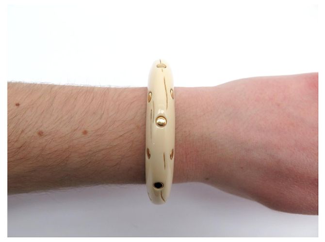 Aurelie Bidermann Clouté Caftan Bangle in Ivory Resin & 18K Gold White - view 10