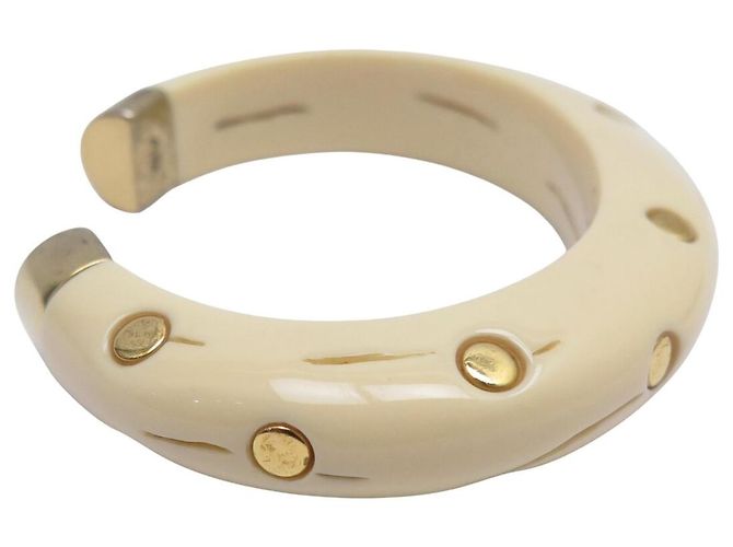 Aurelie Bidermann Clouté Caftan Bangle in Ivory Resin & 18K Gold White - view 2
