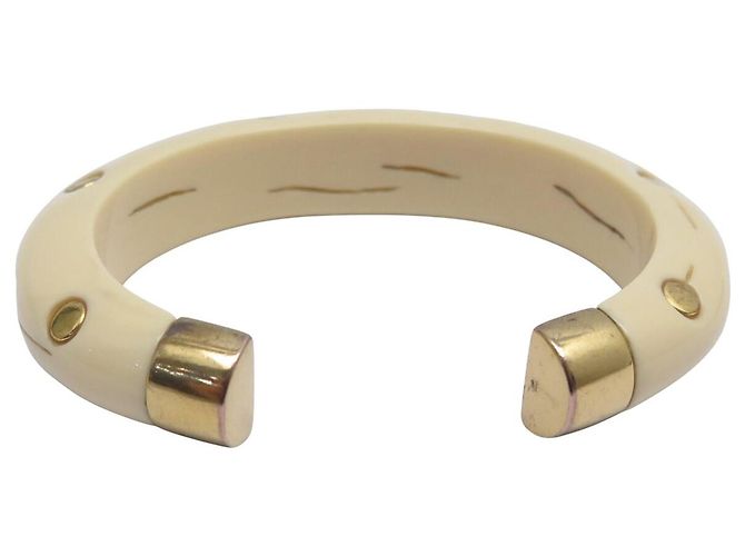 Aurelie Bidermann Clouté Caftan Bangle in Ivory Resin & 18K Gold White - view 3