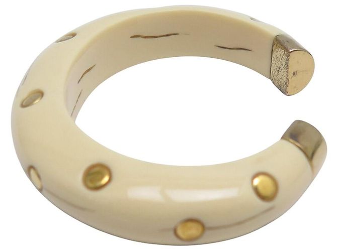 Aurelie Bidermann Clouté Caftan Bangle in Ivory Resin & 18K Gold White - view 4