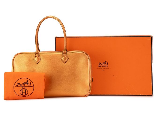 Hermès Plume Elan 28 in Capra Coromandel Metallico Arancione - vista 10