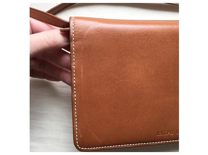 Mini Clutch Ralph Lauren in Pelle Cognac Camel Cammello - vista 11