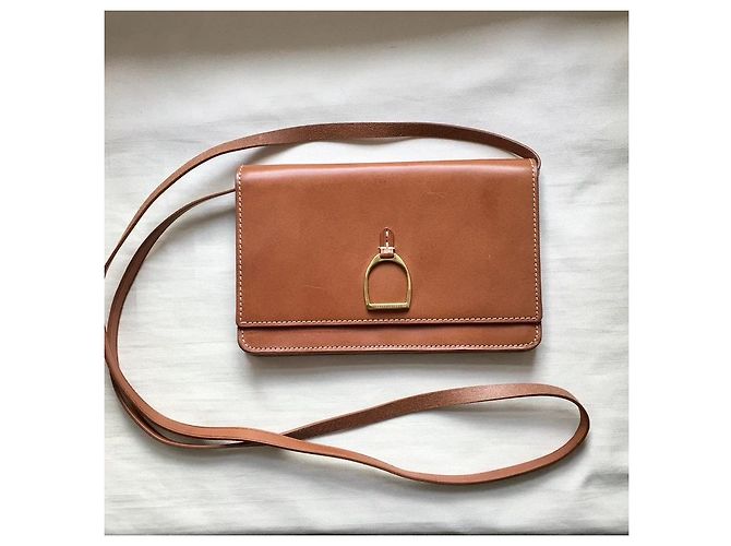 Mini Clutch Ralph Lauren in Pelle Cognac Camel Cammello - vista 2