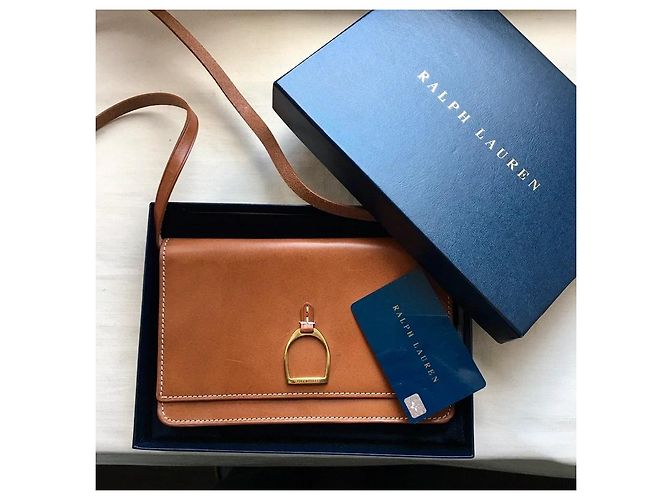Mini Clutch Ralph Lauren in Pelle Cognac Camel Cammello - vista 3