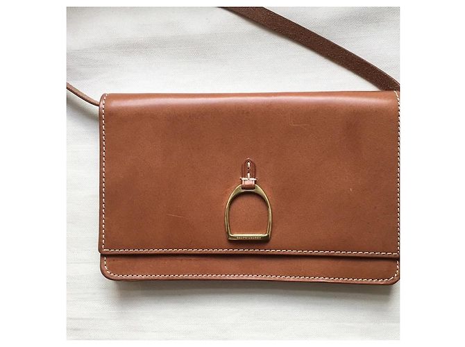 Mini Clutch Ralph Lauren in Pelle Cognac Camel Cammello - vista 4