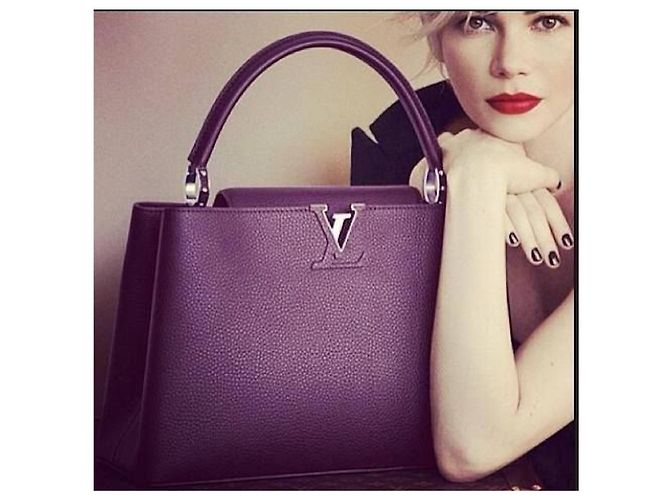LOUIS VUITTON BORSA LV CAPUCINES PELLE TAURILLON CLEMENCE VIOLA ECCELLENTE CONDIZIONE MM Porpora - vista 12